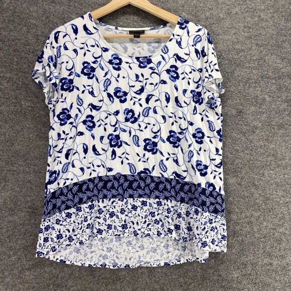 J. Jill Tops - J. Jill Blouse Women PS Petite White Floral Short Sleeve Round Neck Rayon Casual